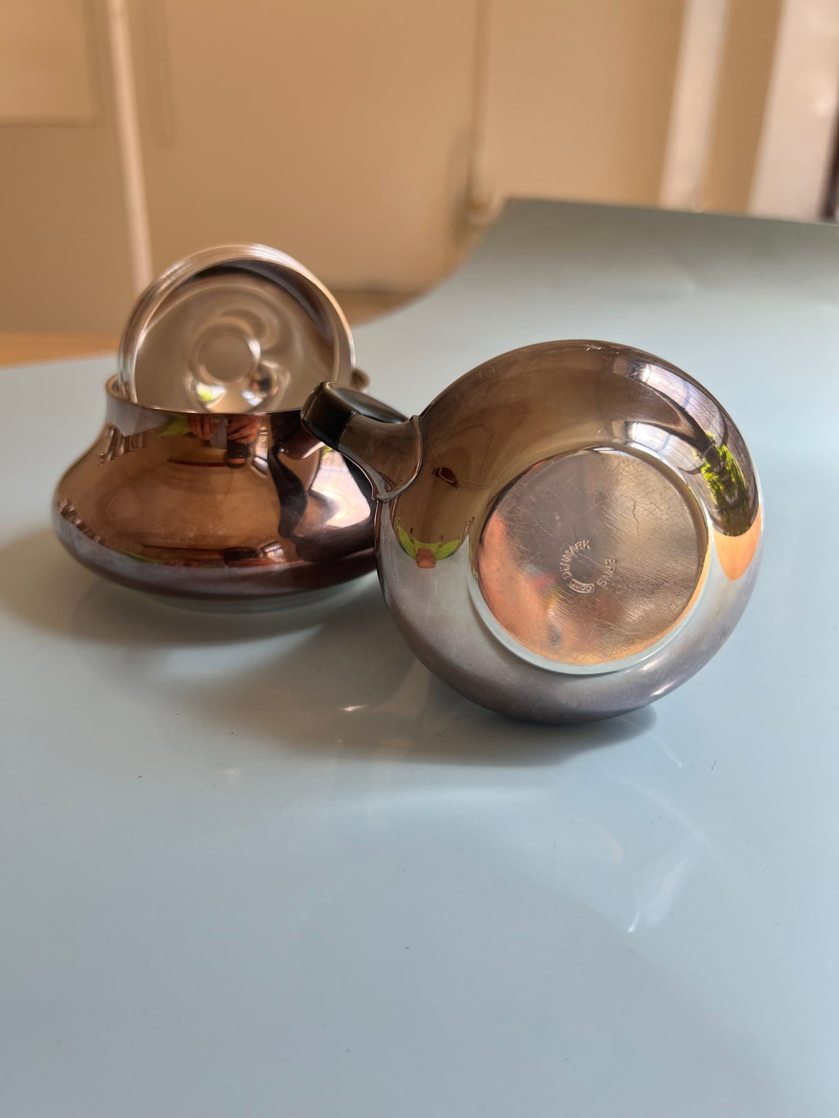 Sucrier et pot à lait vintage en métal argenté par Hans Bunde pour COHR Danemark, lot de 2