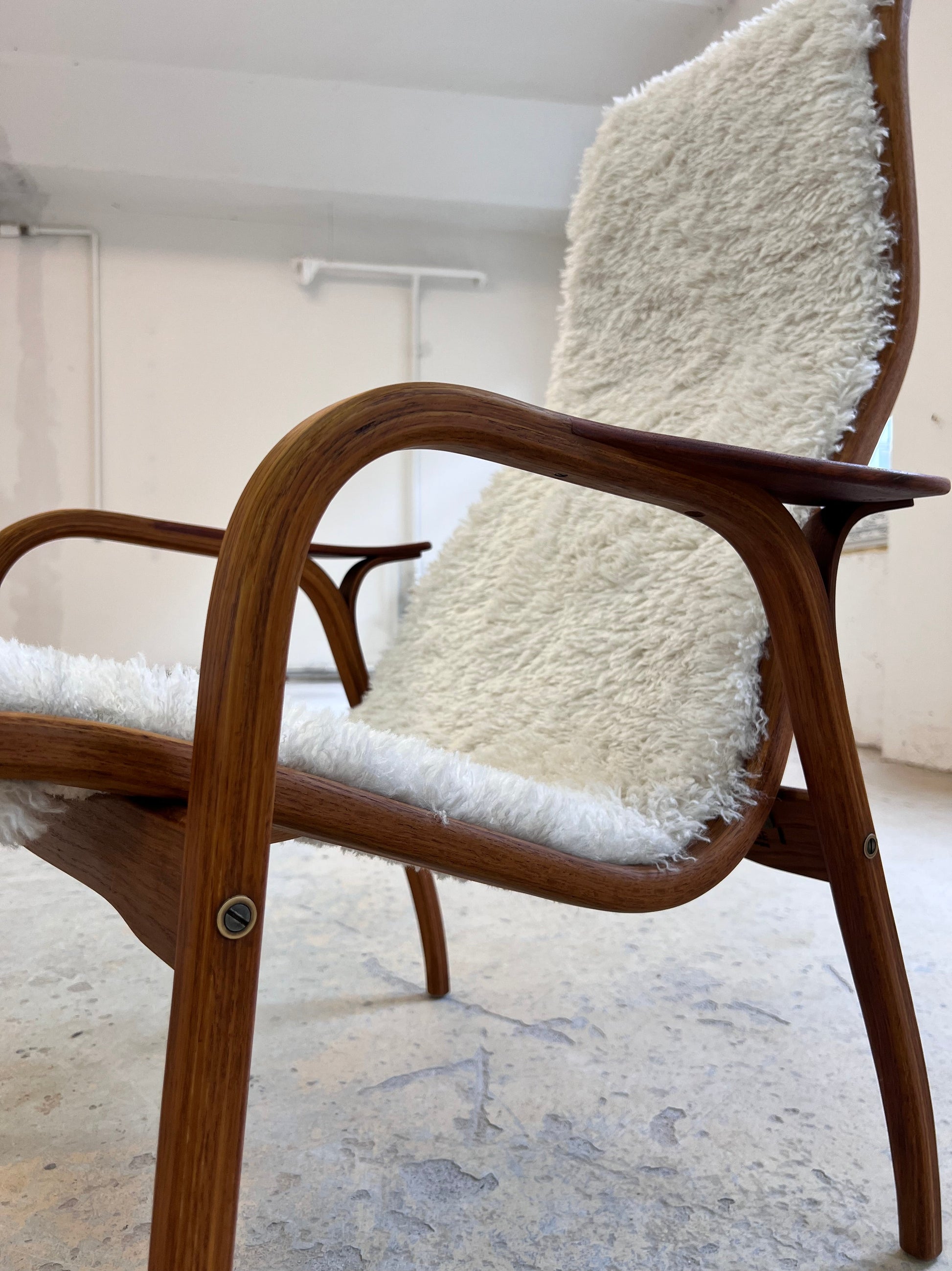 Vintage Sessel Lamino von Yngve Ekström für Swedese Kunstfellbezug beige, braun