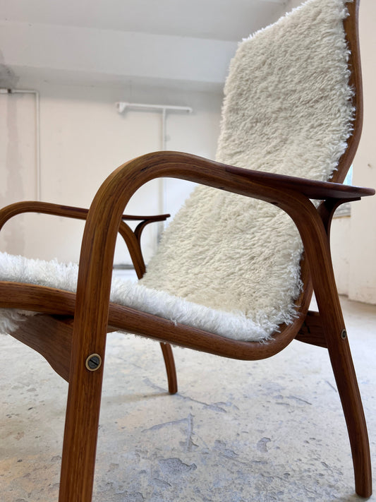 Vintage Sessel Lamino von Yngve Ekström für Swedese Kunstfellbezug beige, braun
