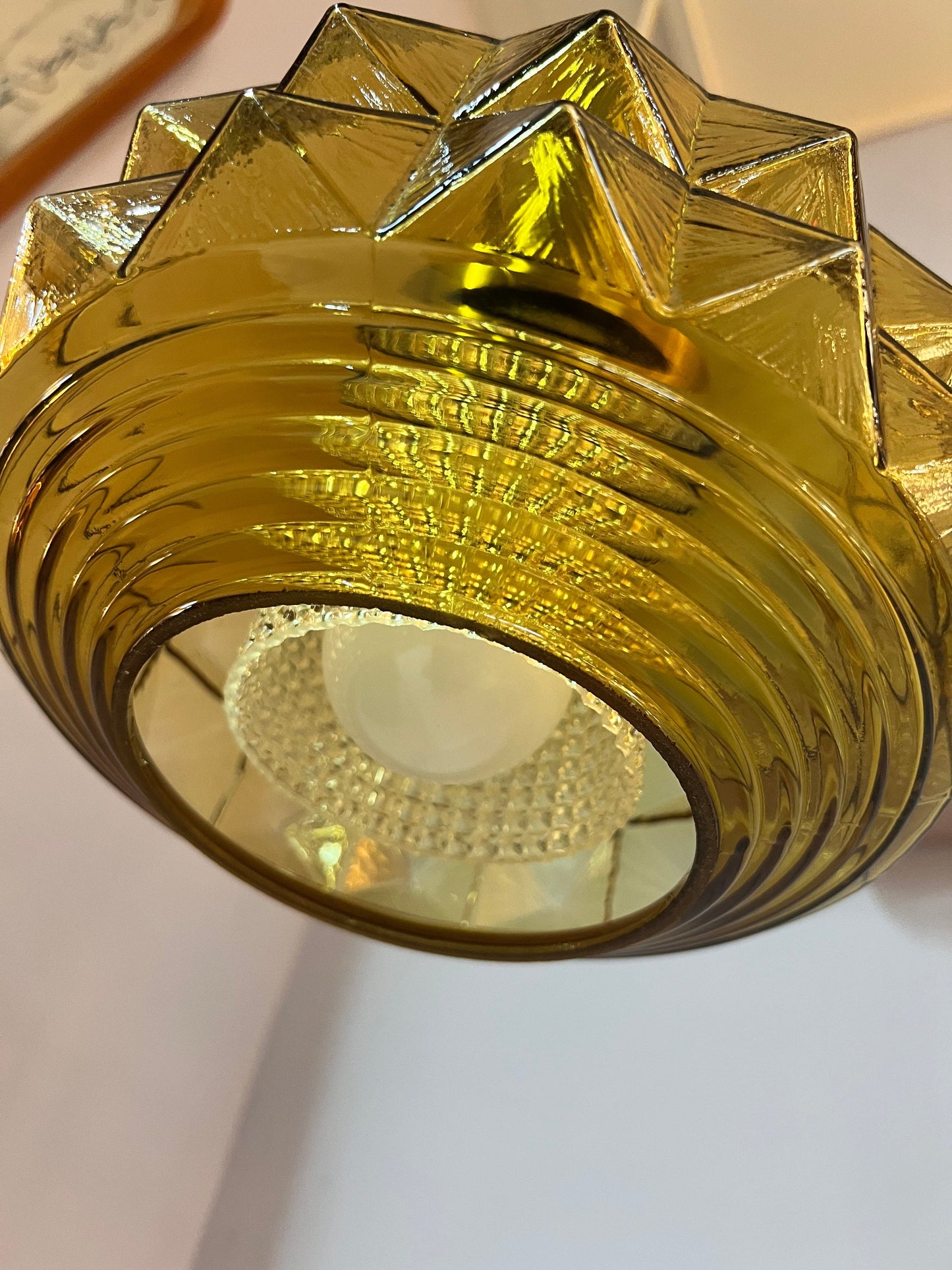 Lampe suspendue vintage en verre doré par Vitrika