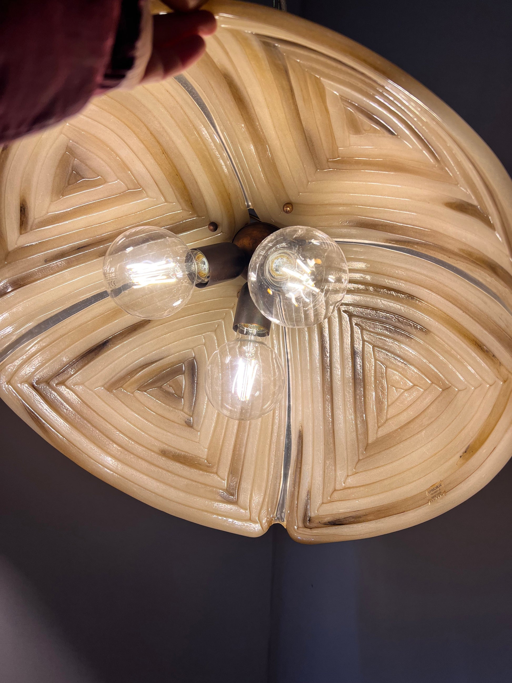 Vintage Hängelampe braun Glas von Cristallux