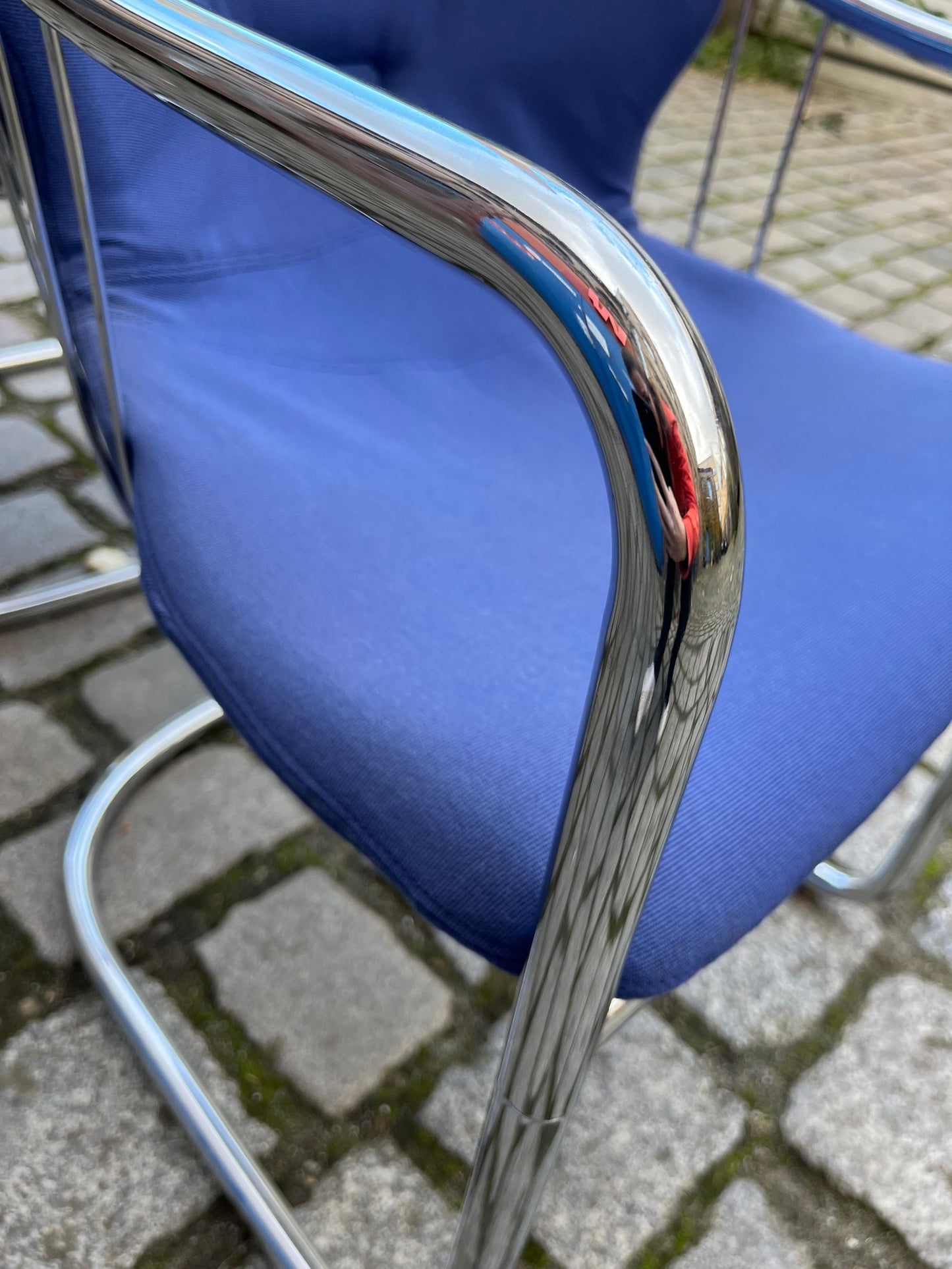 Vintage Freischwinger Chrom blau von Gastone Rinaldi für Alma Set von 2