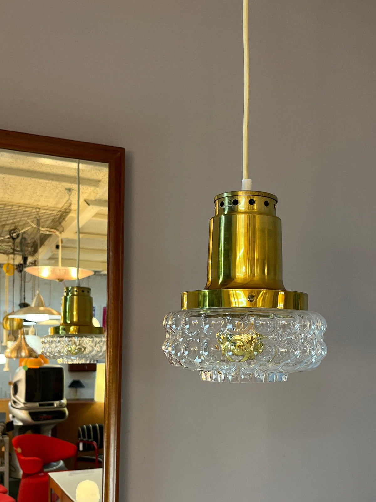 Suspension vintage en verre bullé par Helena Tynell pour Glashütte Limburg