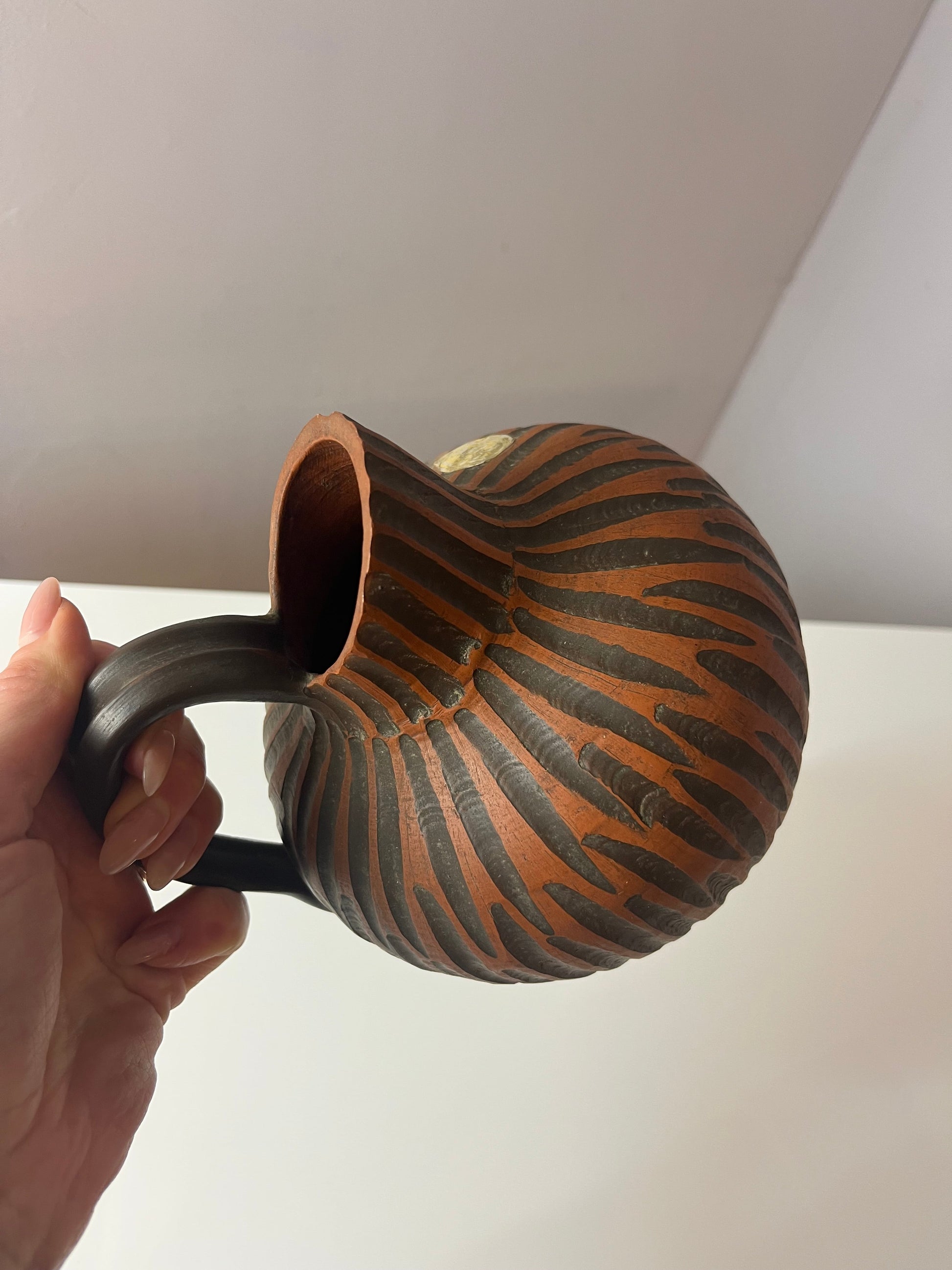 Vintage Vase Rhodos von Eiwa Keramik mit Ritzdekor Handarbeit