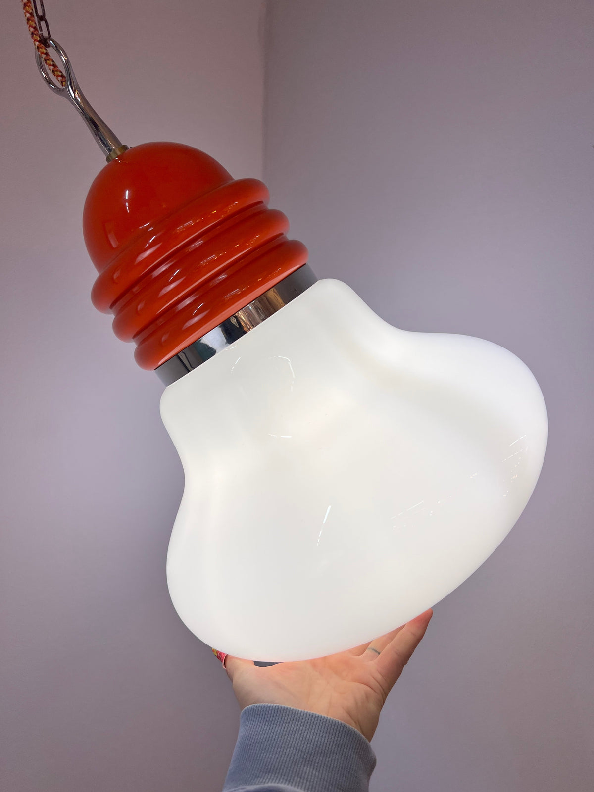 Vintage Hängelampe orange weiß von Tronconi
