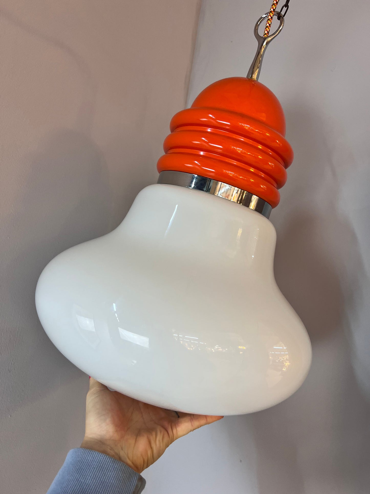 Vintage Hängelampe orange weiß von Tronconi