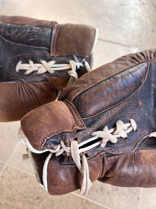 Boxing gloves brown genuine leather