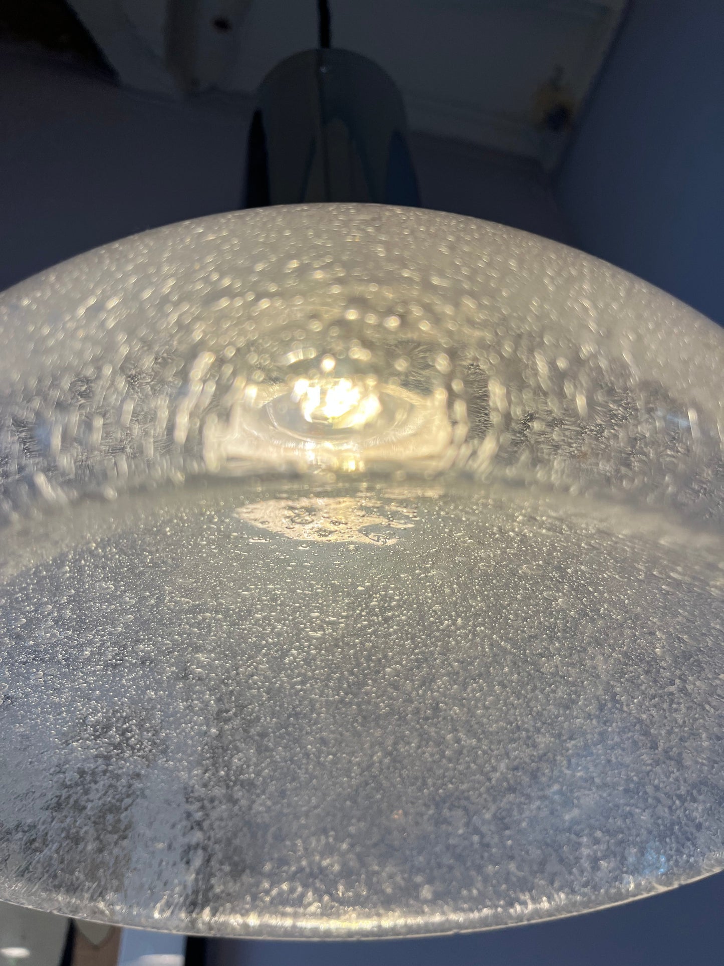 Vintage Hängelampe Chrom Eisglas von Herbert Proft für Glashütte Limburg