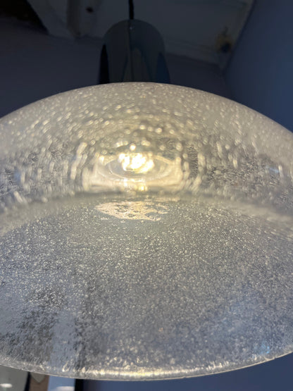 Vintage Hängelampe Chrom Eisglas von Herbert Proft für Glashütte Limburg