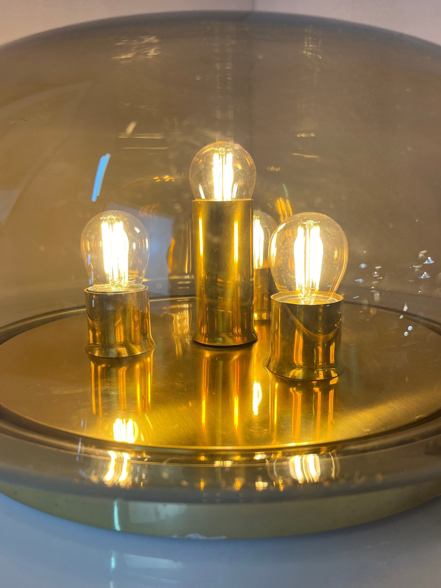 Vintage Wand- und Deckenlampe von Kaiser Leuchten Messing Rauchglas