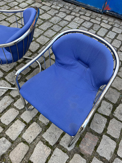 Vintage Freischwinger Chrom blau von Gastone Rinaldi für Alma Set von 2