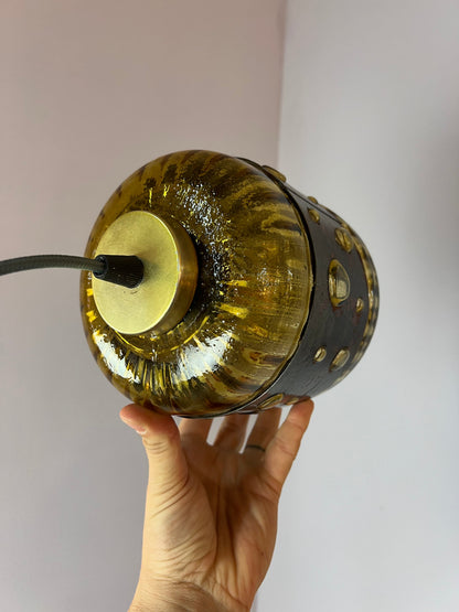 Vintage Hängelampe Kupfer Glas von Raak