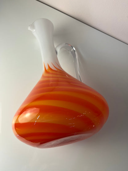 Vintage Henkelvase aus Opalglas mit Flammenmuster von Vetreria Artigiana Sanminiatello