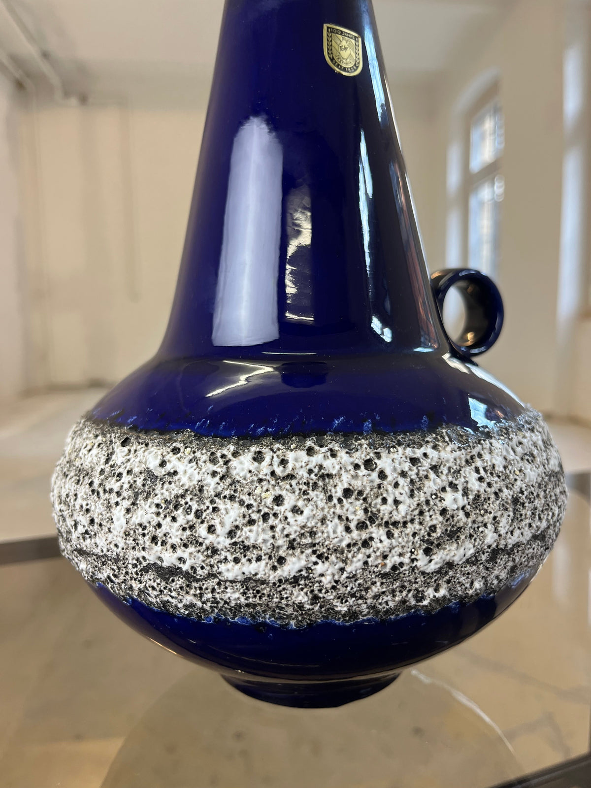 Vintage Vase 408-30 Fat Lava Königsblau von Fohr Keramik schwarzgrafische Struktur