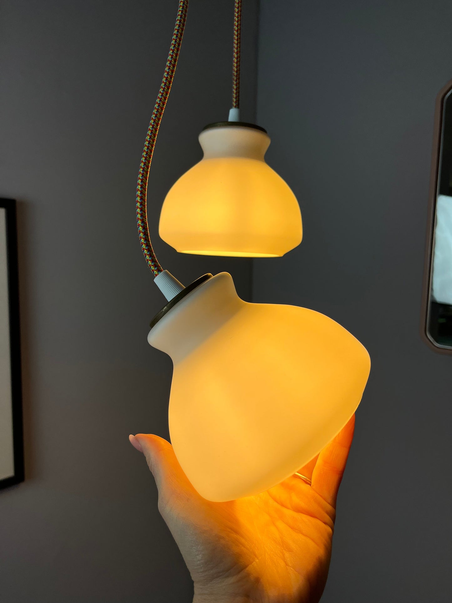 Vintage Hängelampe von Holmegaard aus weißem Glas