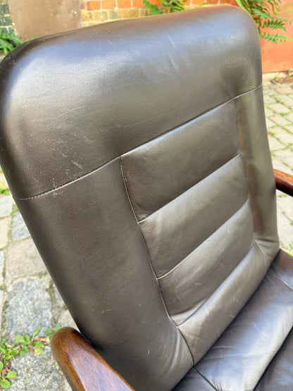 Vintage Sessel Echtleder dunkelbraun von Dyrlund