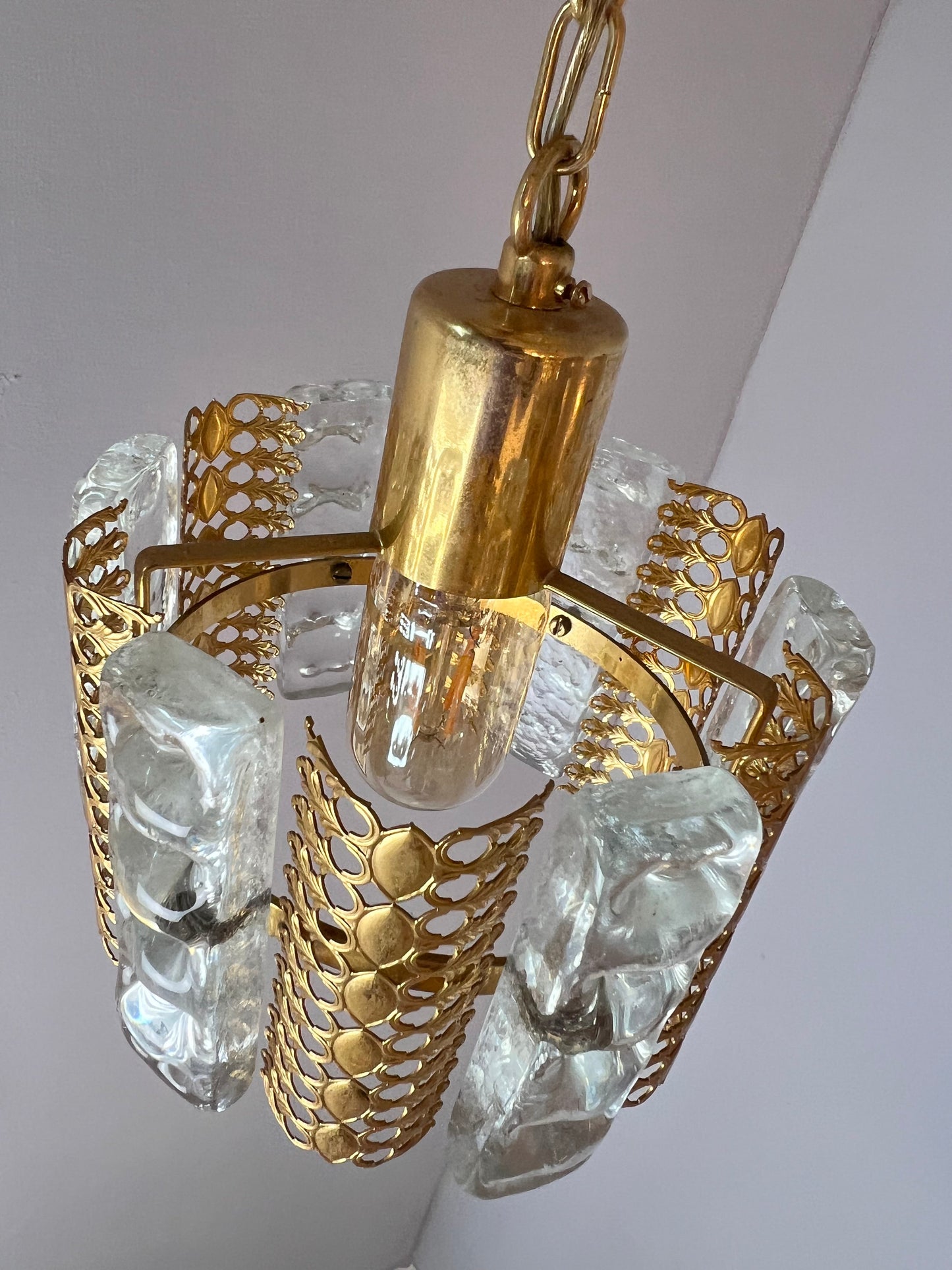 Vintage Hängelampe Glas Messing von Carl Fagerlund für Orrefors