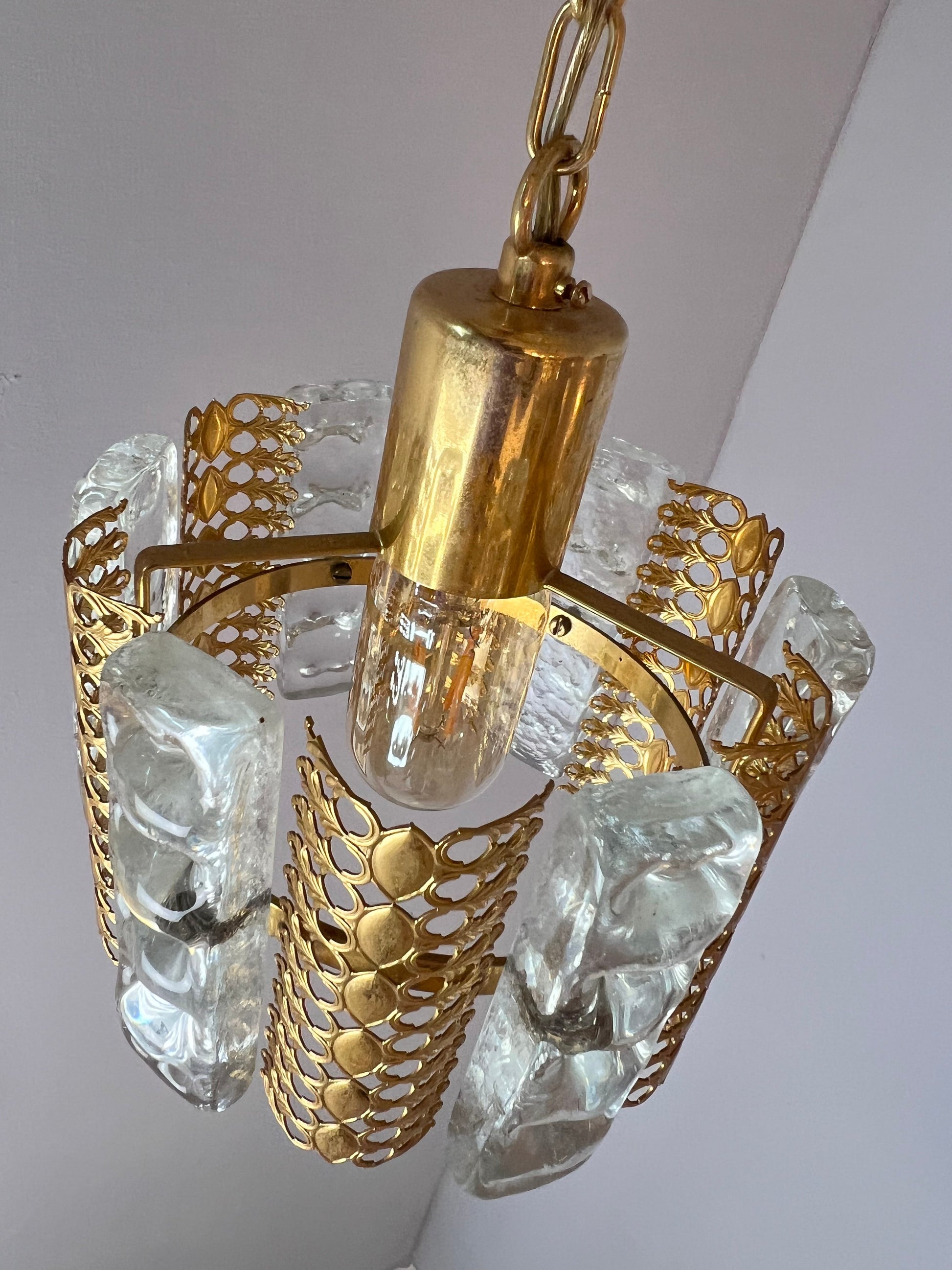 Vintage Hängelampe Glas Messing von Carl Fagerlund für Orrefors