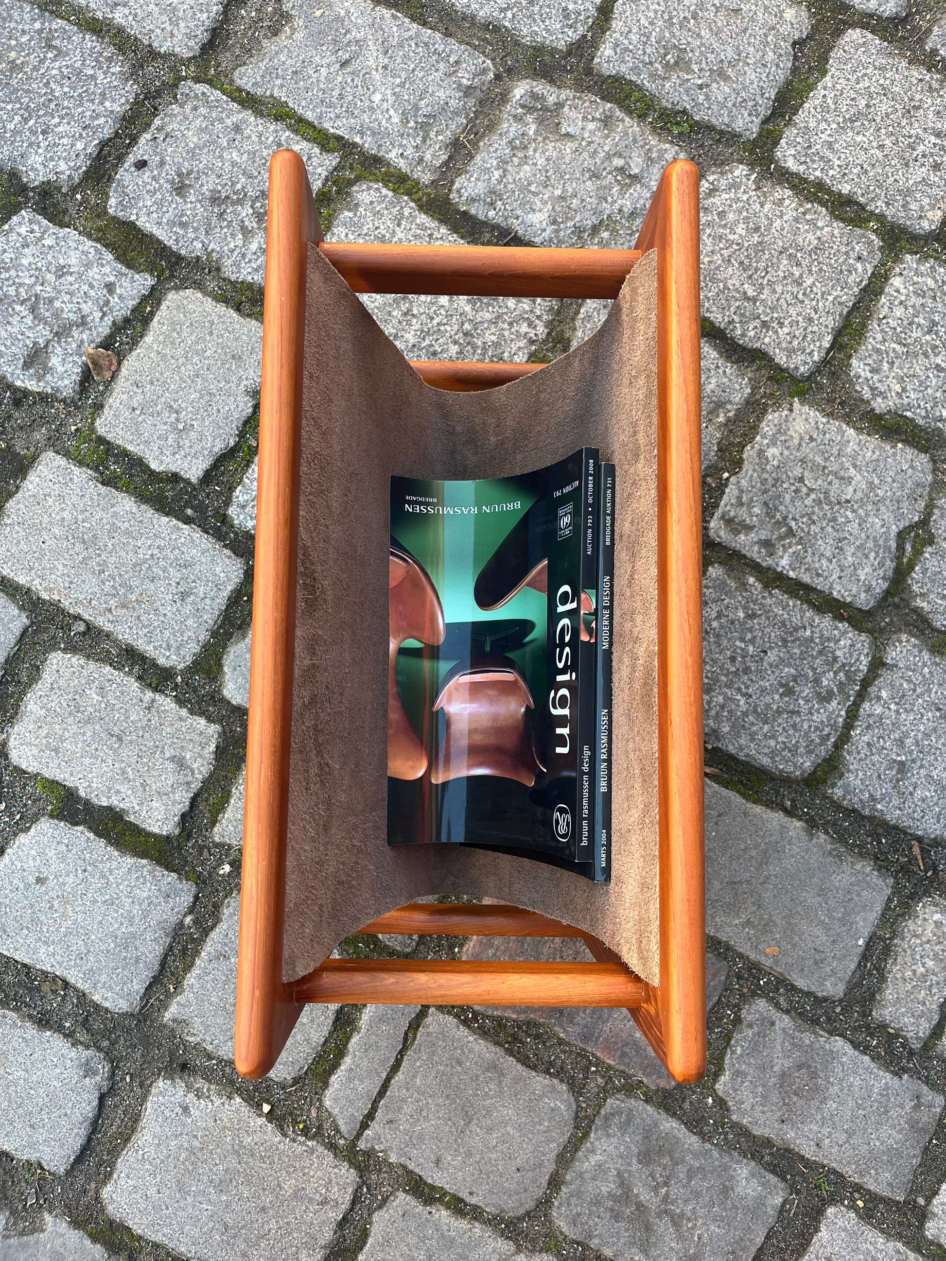 Zeitungsständer Teak Echtleder von Aksel Kjersgaard für Salin Møbler