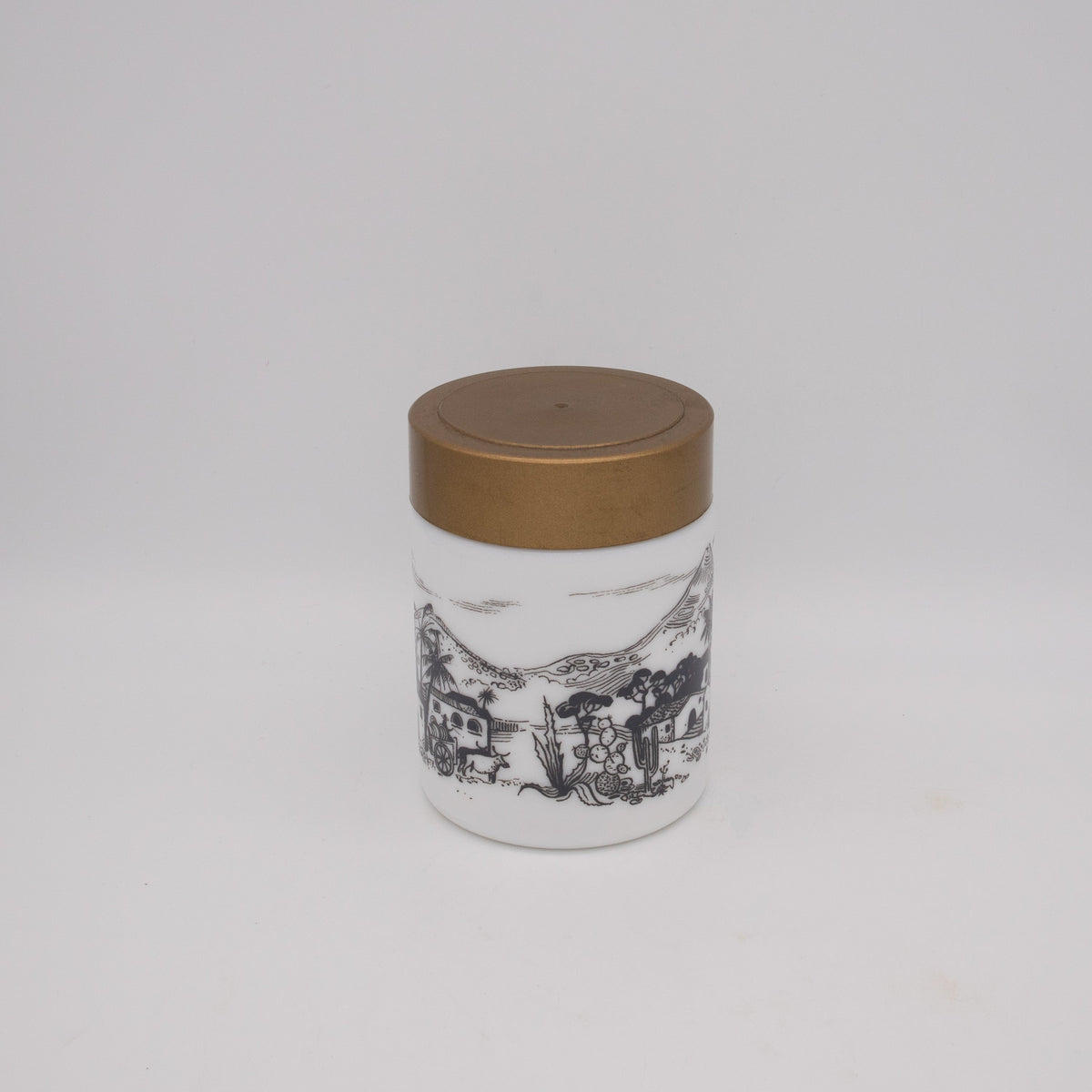 Vintage Vorratsdose Opalglas mit Dorfszenerie, 1970er Jahre