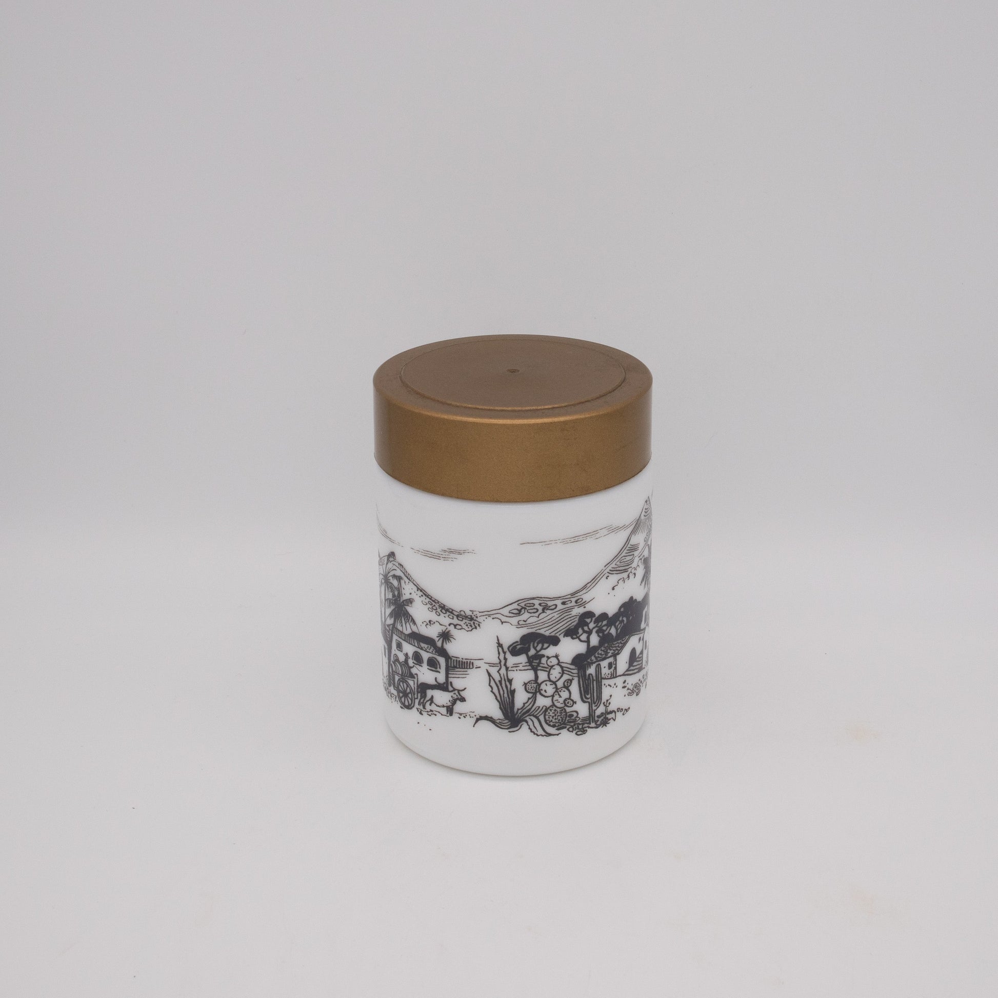 Vintage Vorratsdose Opalglas mit Dorfszenerie, 1970er Jahre