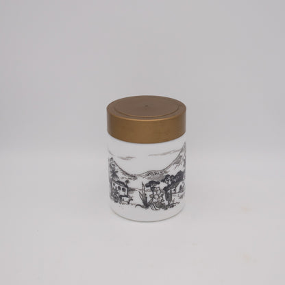 Vintage Vorratsdose Opalglas mit Dorfszenerie, 1970er Jahre