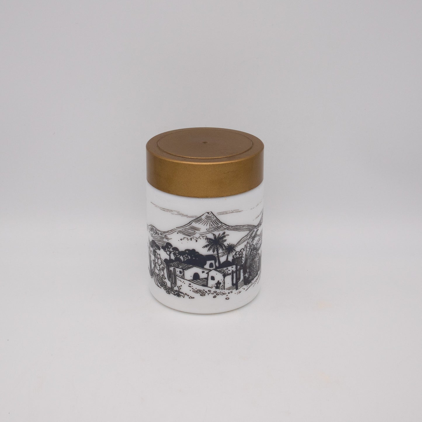 Vintage Vorratsdose Opalglas mit Dorfszenerie, 1970er Jahre