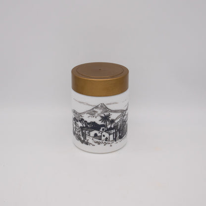 Vintage Vorratsdose Opalglas mit Dorfszenerie, 1970er Jahre
