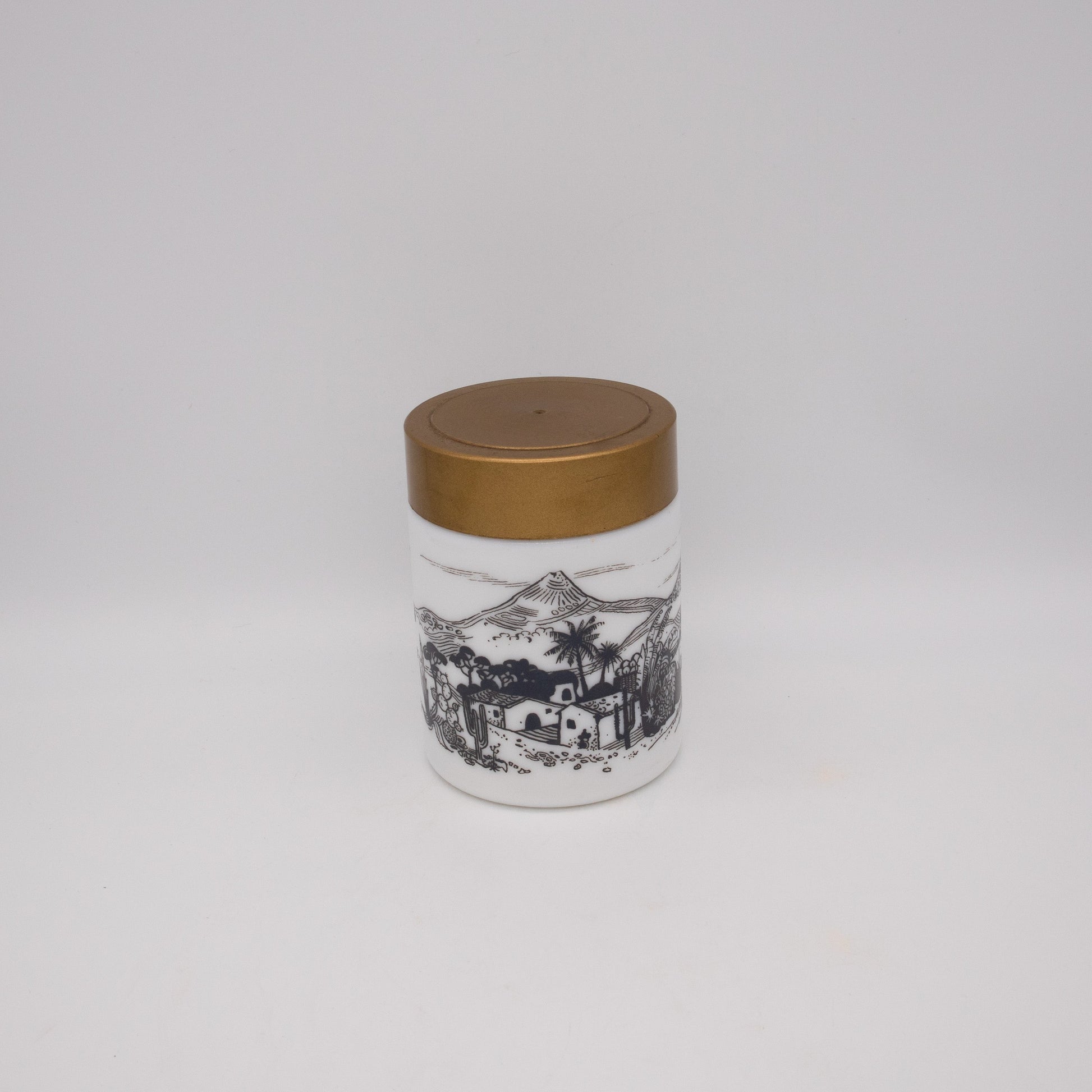 Vintage Vorratsdose Opalglas mit Dorfszenerie, 1970er Jahre
