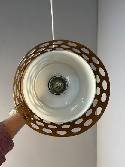 Vintage Hängelampe Kupfer von Schweden für E14 Fassungsgröße, Glas, Weiß