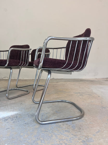 Vintage Freischwinger von Gastone Rinaldi, Chrom mit neuem lila Polster
