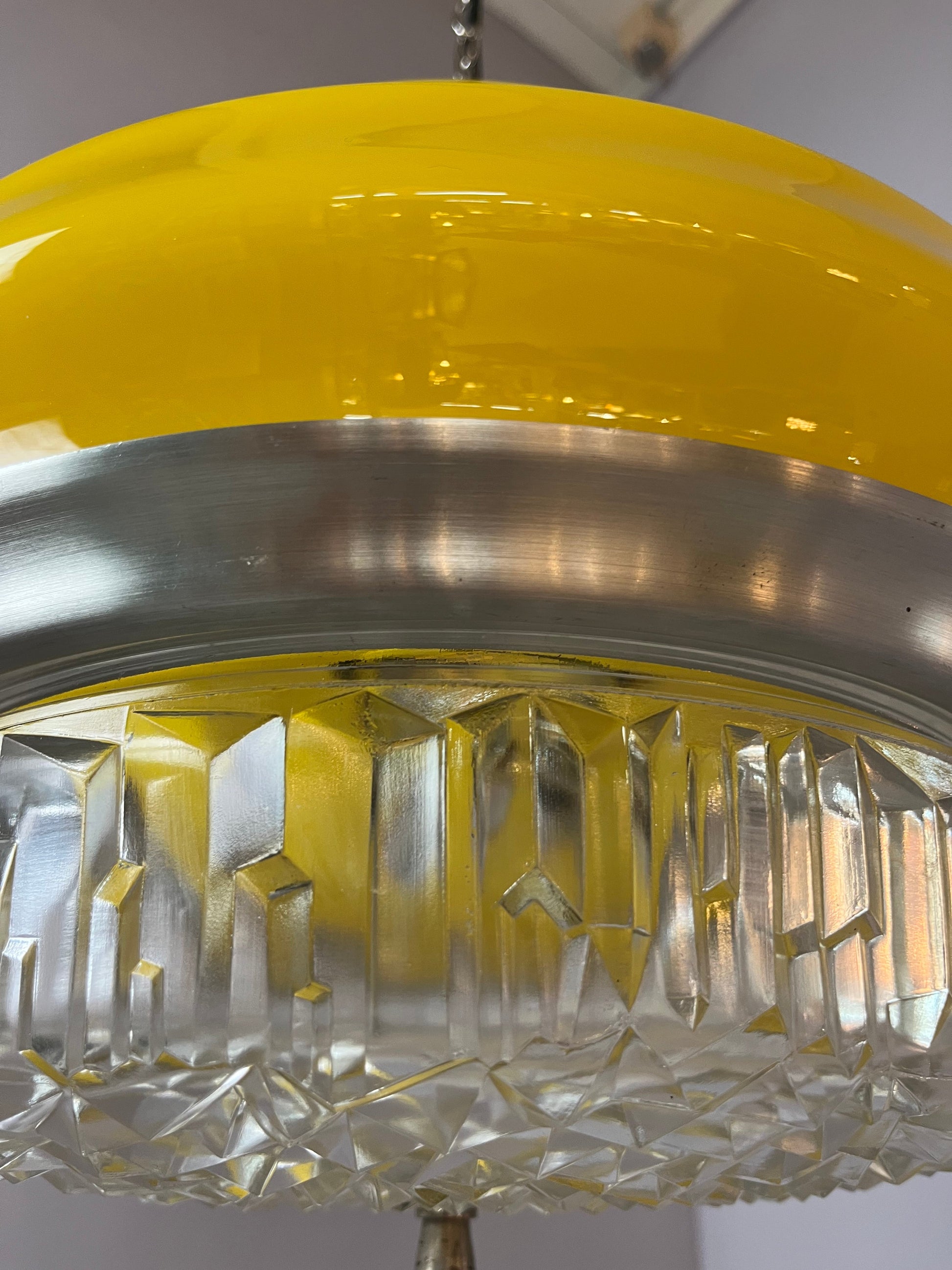 Vintage Hängelampe gelb Glas von Space Age