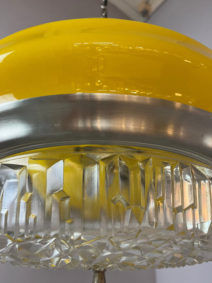 Vintage Hängelampe gelb Glas von Space Age