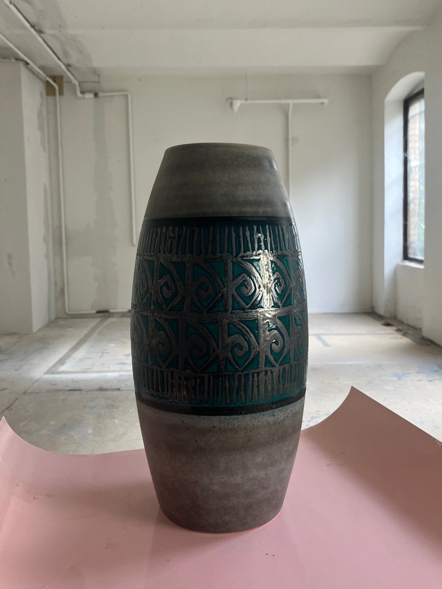 Vintage floor vase 248-50 petrol grey by Scheurich West Germany