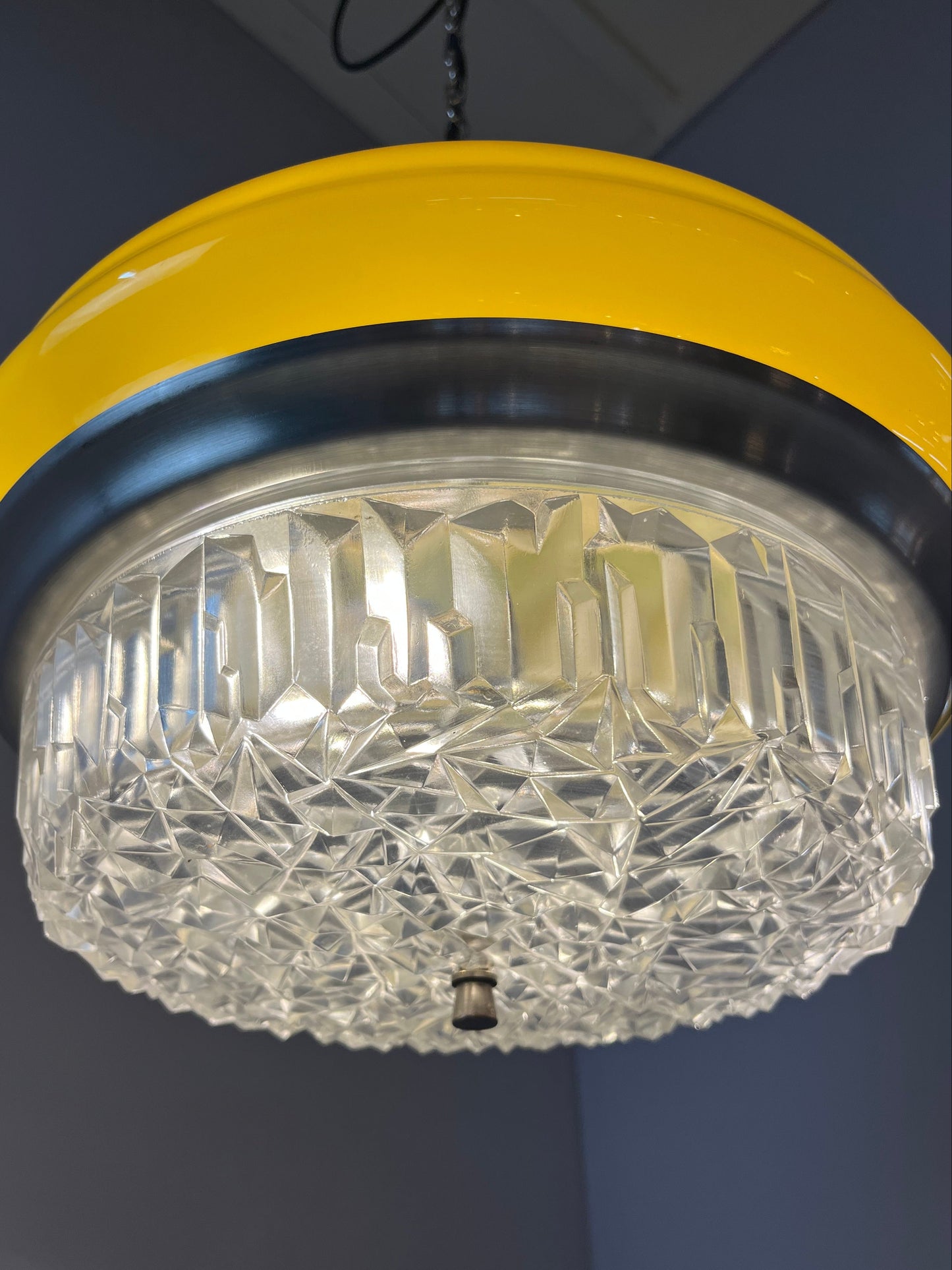 Vintage Hängelampe gelb Glas von Space Age