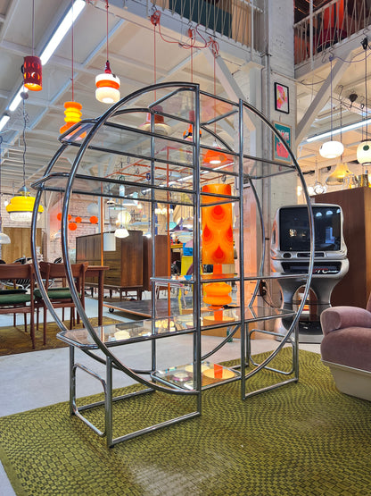 Vintage Regal Raumteiler rund Chrom und Glas Designklassiker