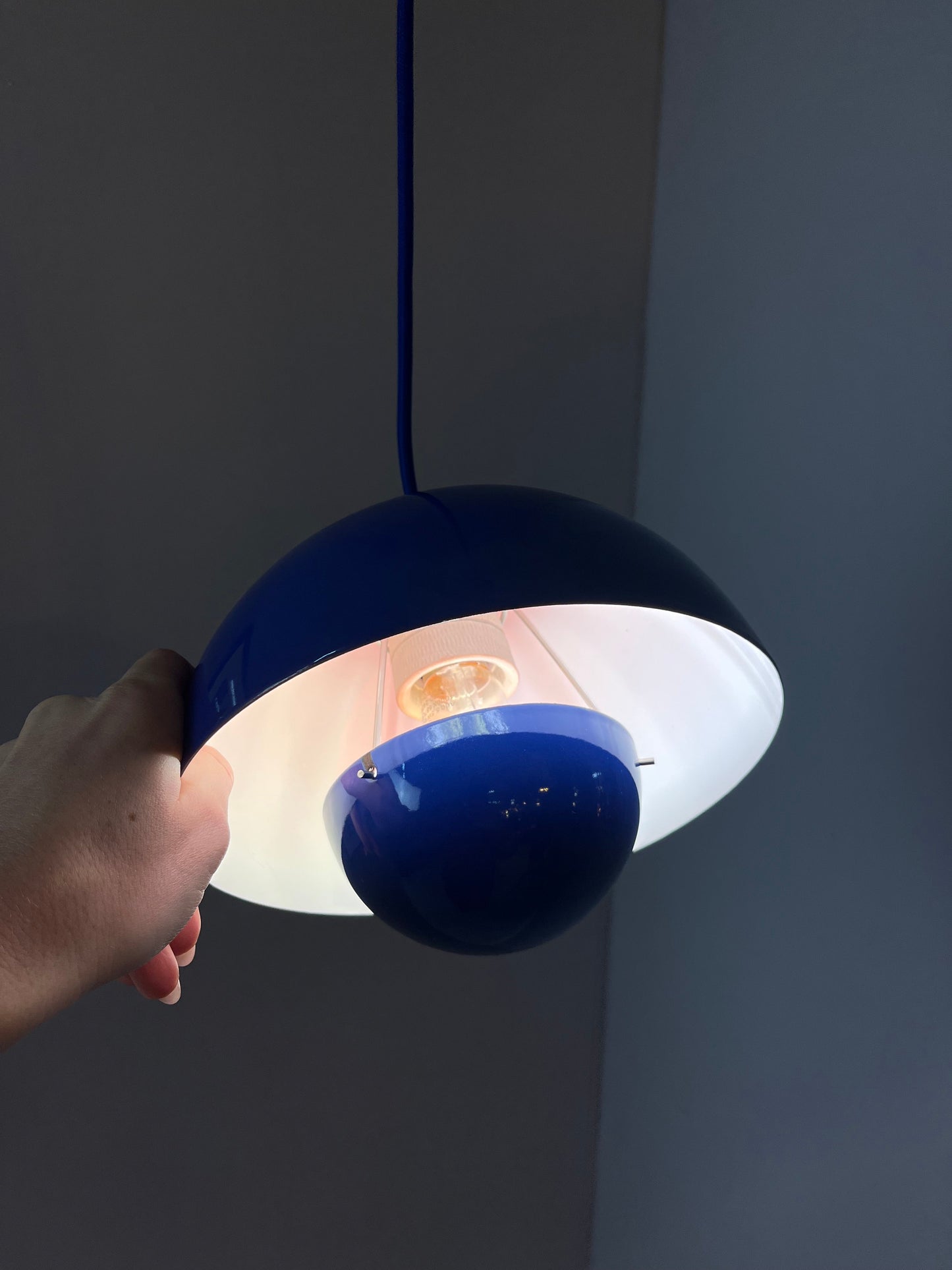 Vintage Hängelampe Flowerpot blau von Verner Panton für Louis Poulsen