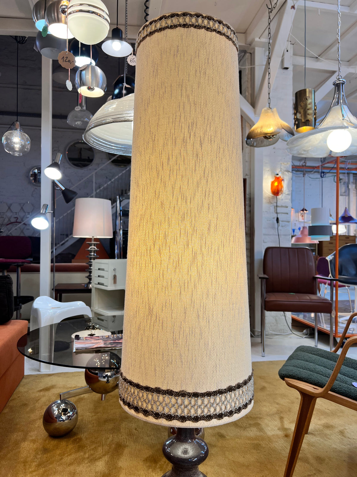 Vintage Stehlampe von EEA Leuchten, dunkelbraun beige Keramik