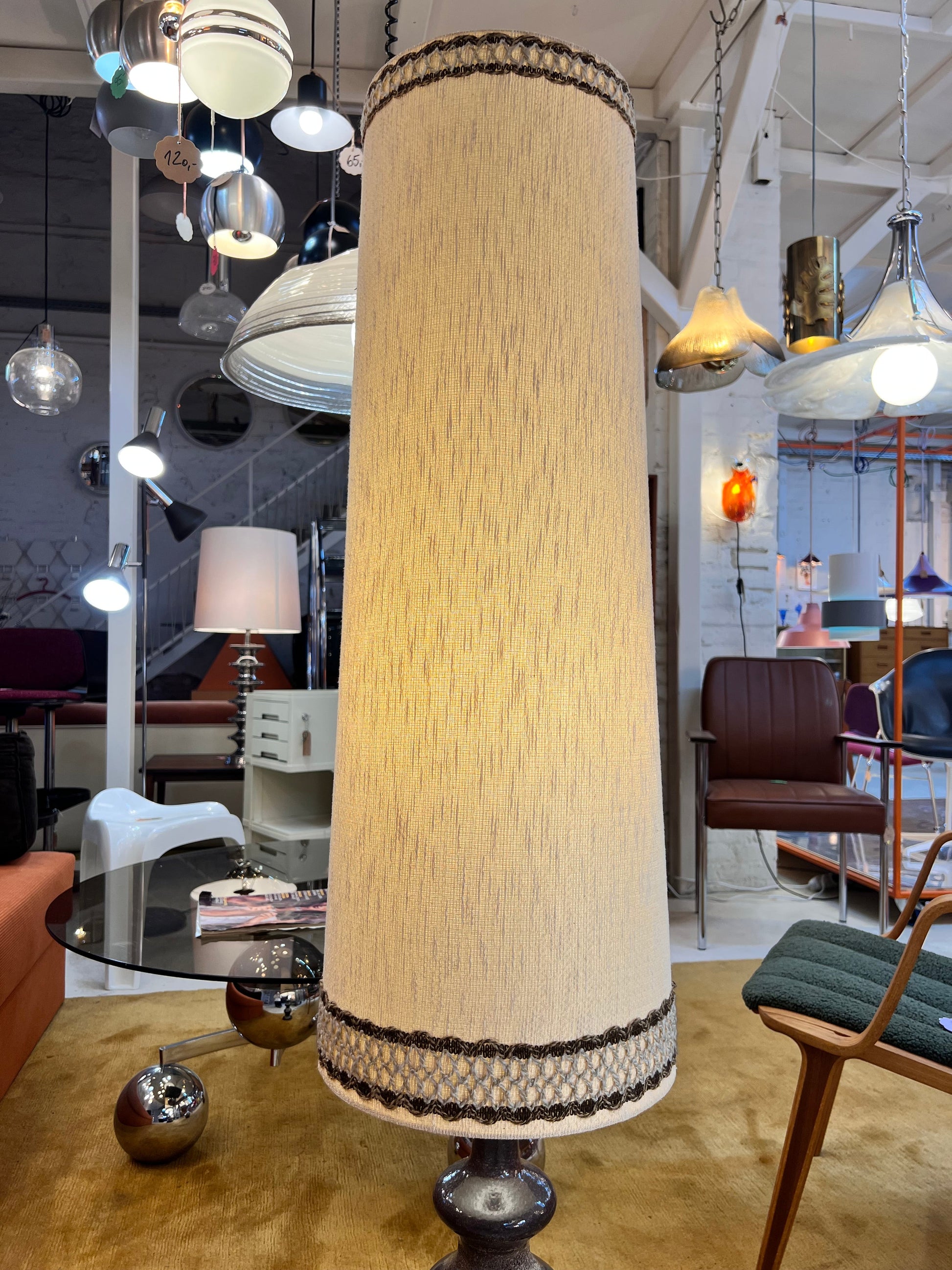 Vintage Stehlampe von EEA Leuchten, dunkelbraun beige Keramik