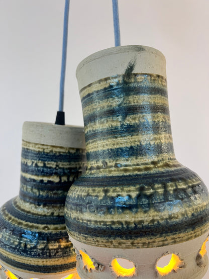 Vintage Hängelampe von Per Engstrøm für Keramik blau beige Keramikschirm