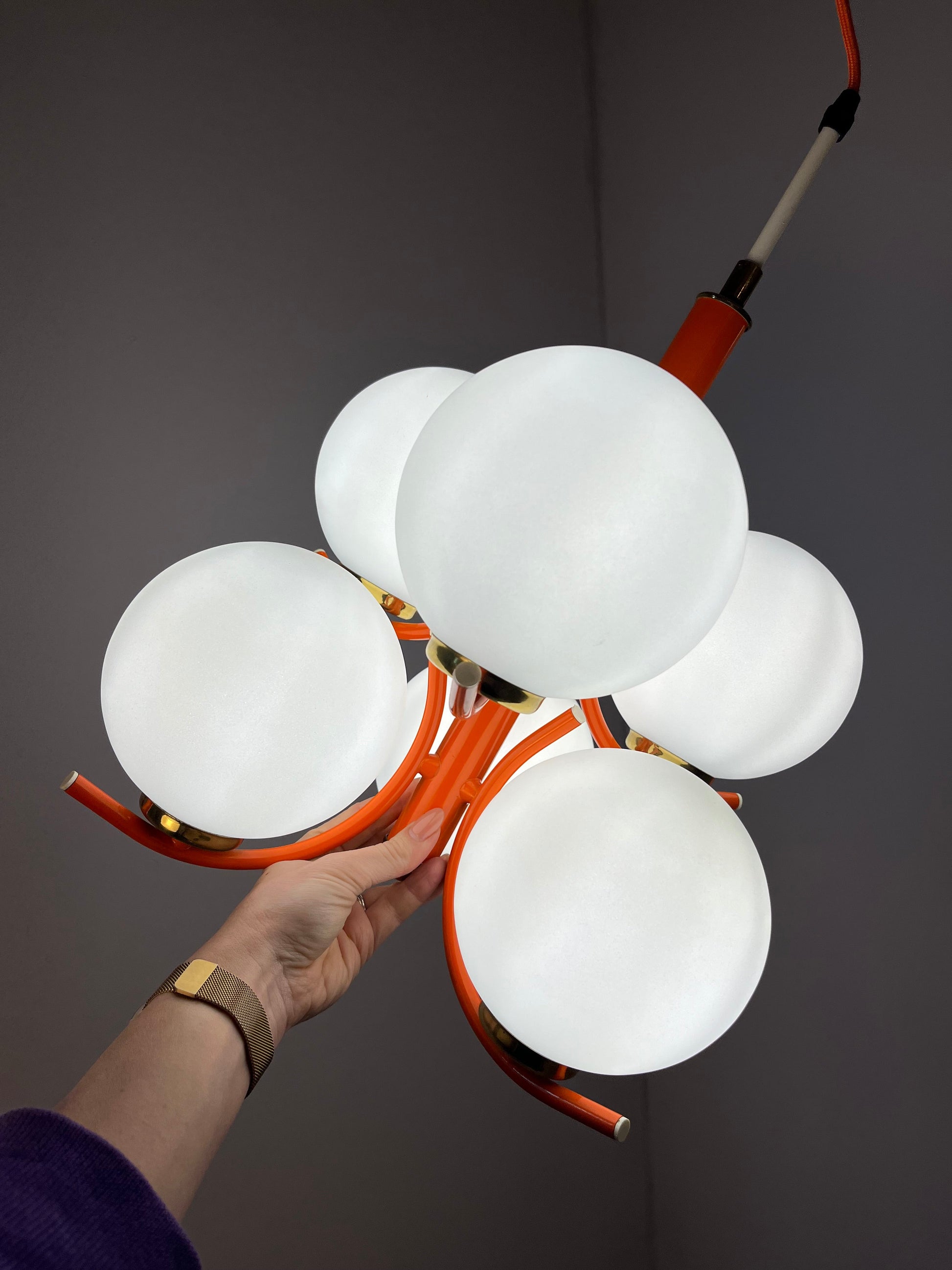 Vintage Kronleuchter von Richard Essig für Pre-Loved orange weiß