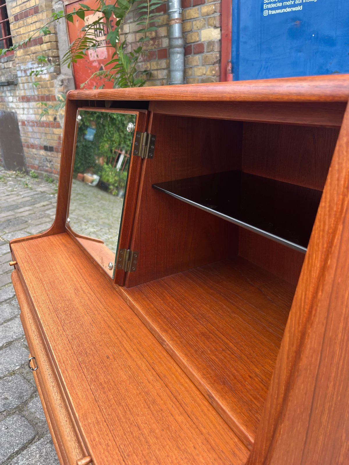 Vintage teak secretary with mirror from Denmark