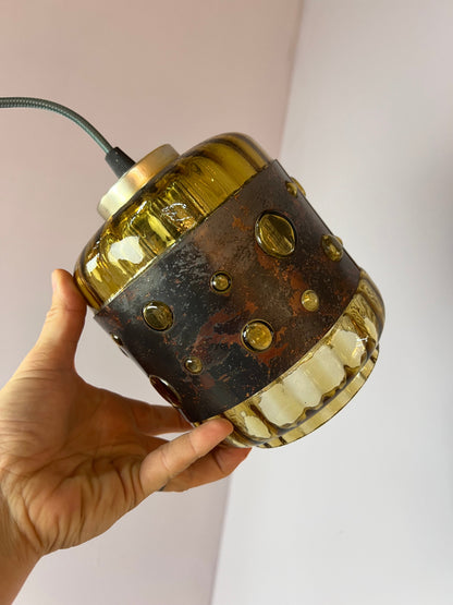 Vintage Hängelampe Kupfer Glas von Raak