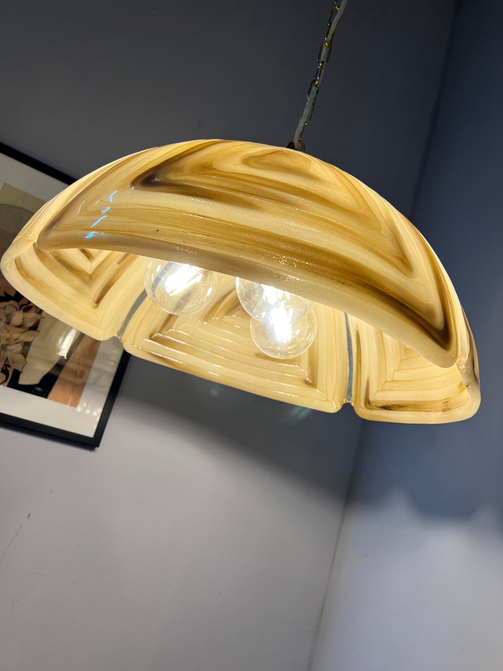 Vintage Hängelampe braun Glas von Cristallux