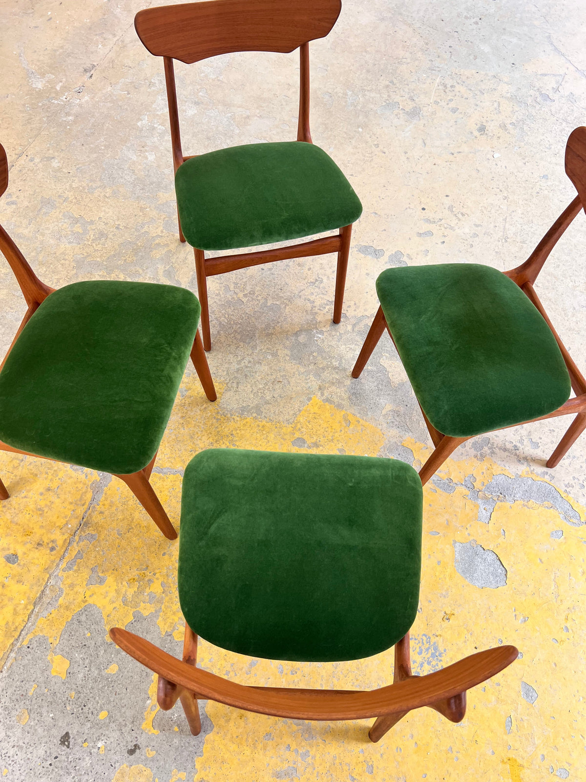 Vintage Polsterstuhl Set von 4 von Schiønning und Elgaard für Randers Møbelfabrik grün Teak