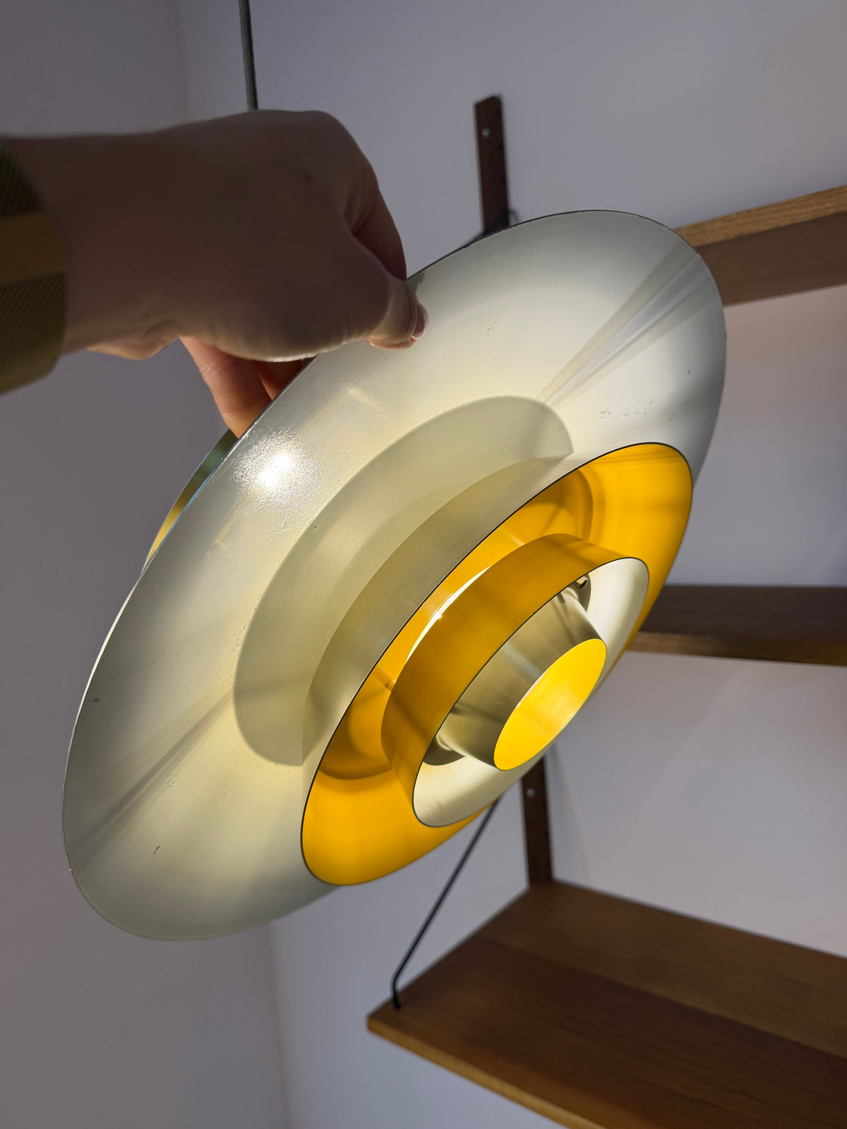 Vintage Lamellenlampe gold-gelb von Bent Nordsted für Lyskær