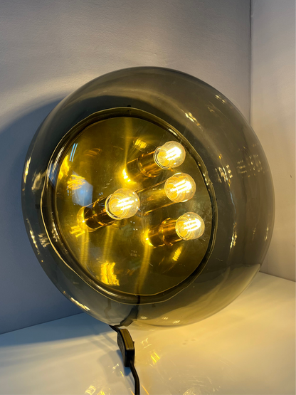 Vintage Wand- und Deckenlampe von Kaiser Leuchten Messing Rauchglas