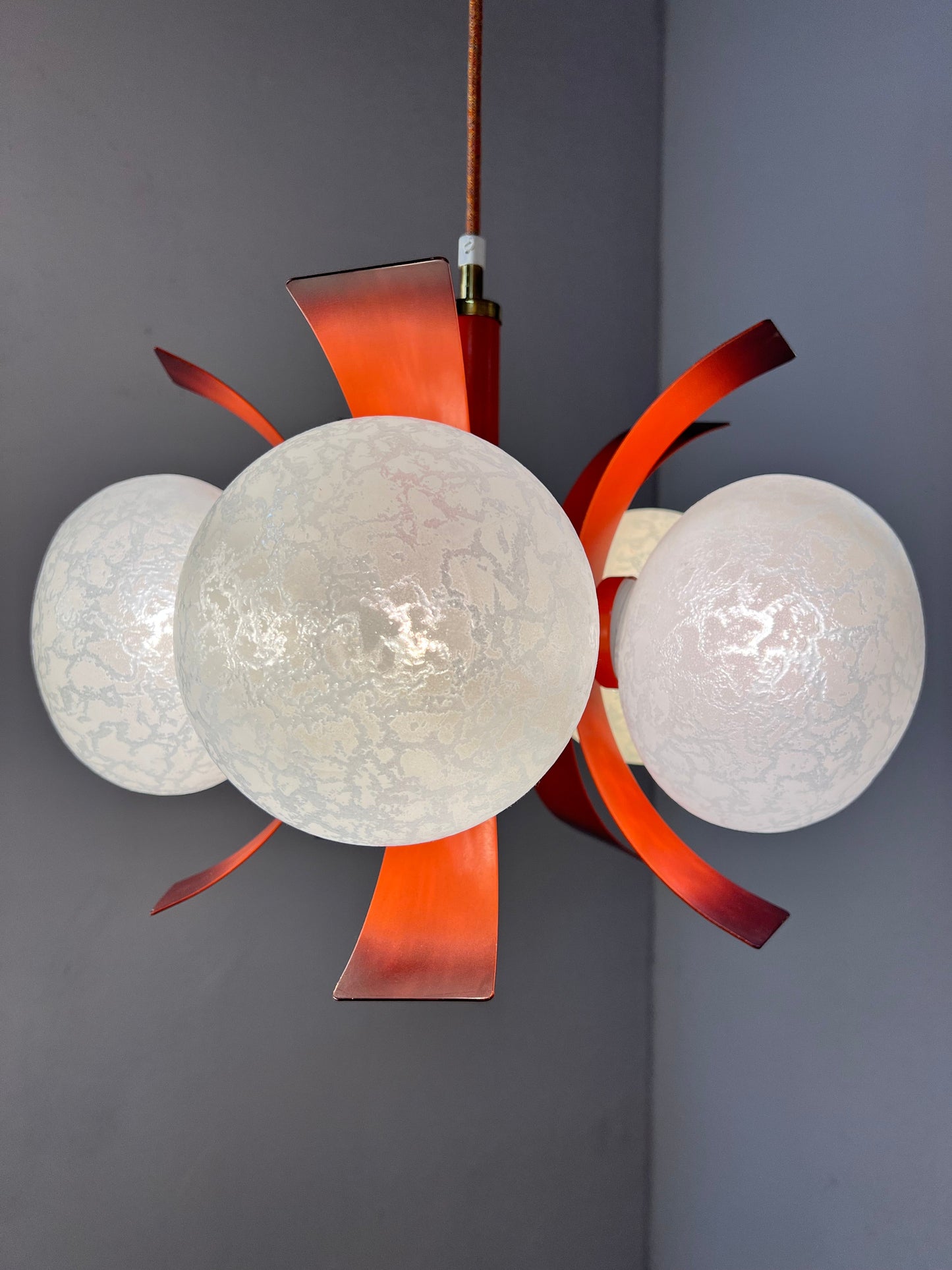 Vintage Kronleuchter von Richard Essig für Space Age, weiß orangebraun