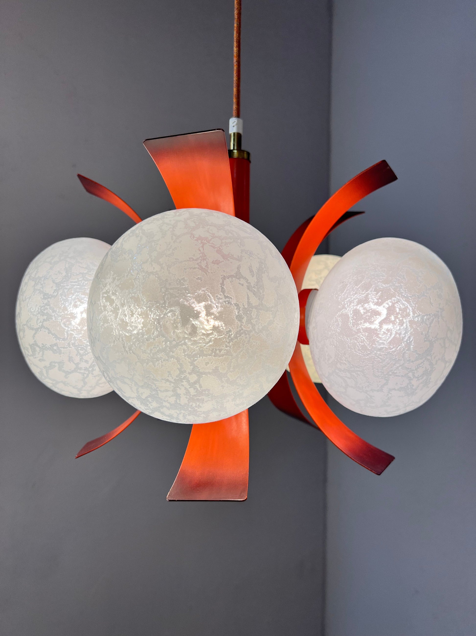 Vintage Kronleuchter von Richard Essig für Space Age, weiß orangebraun