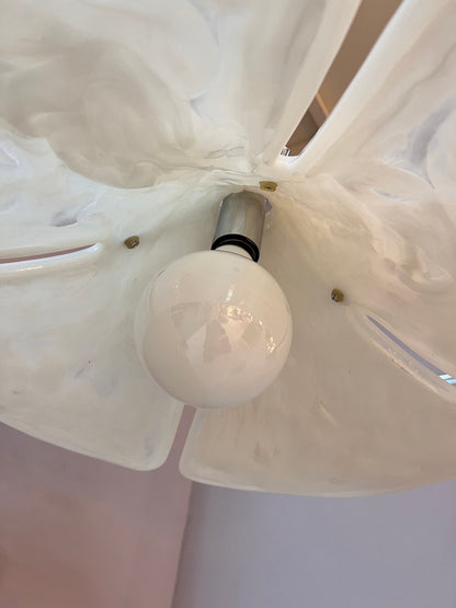 Vintage Hängelampe Blume von Gebrüder Cosack weiß Chrom handgearbeitet